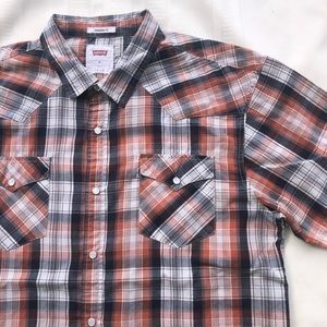 Levi’s shirt western style snap down short sleeve plaid men’s XL